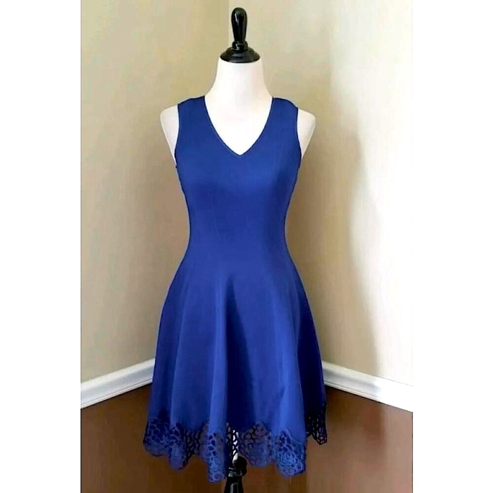 ModCloth Maia Blue with Lace Trim Cocktail Party Dress Fit & Flare Size 4